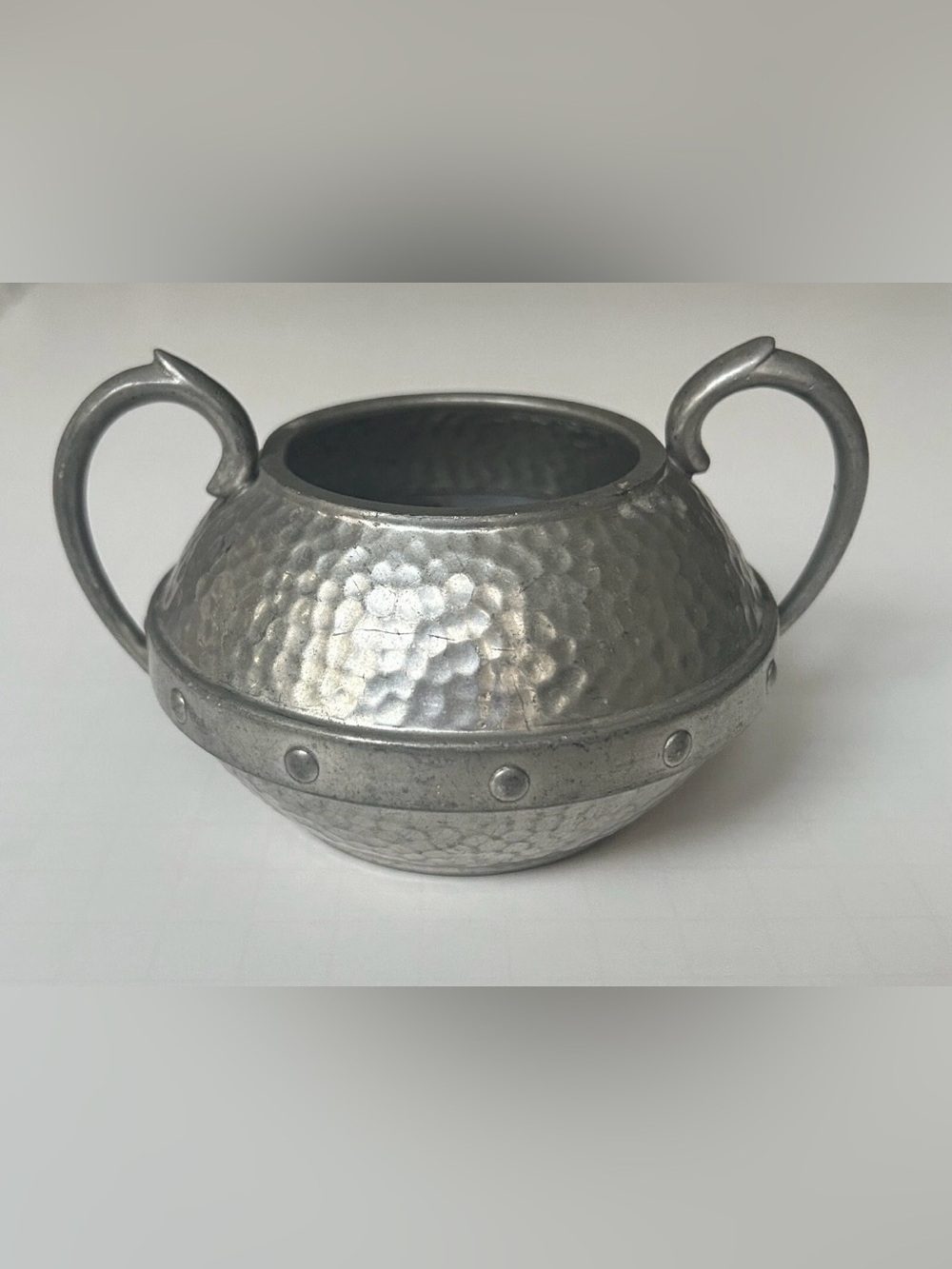 Vintage Pewter Sugar Bowl Hammered